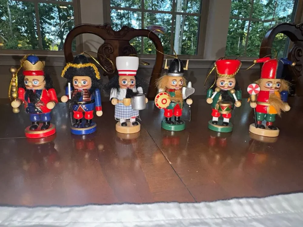 6 Wooden Nutcracker Hanging Christmas Tree Ornaments Set Multicolor Assorted